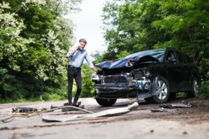 man examining vehicle damage