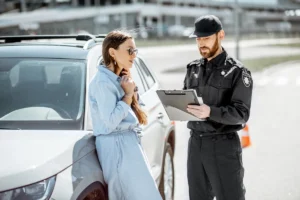 woman obtaining accident report