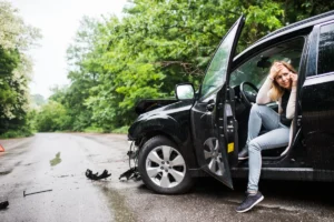 woman upset after hit and run car accident